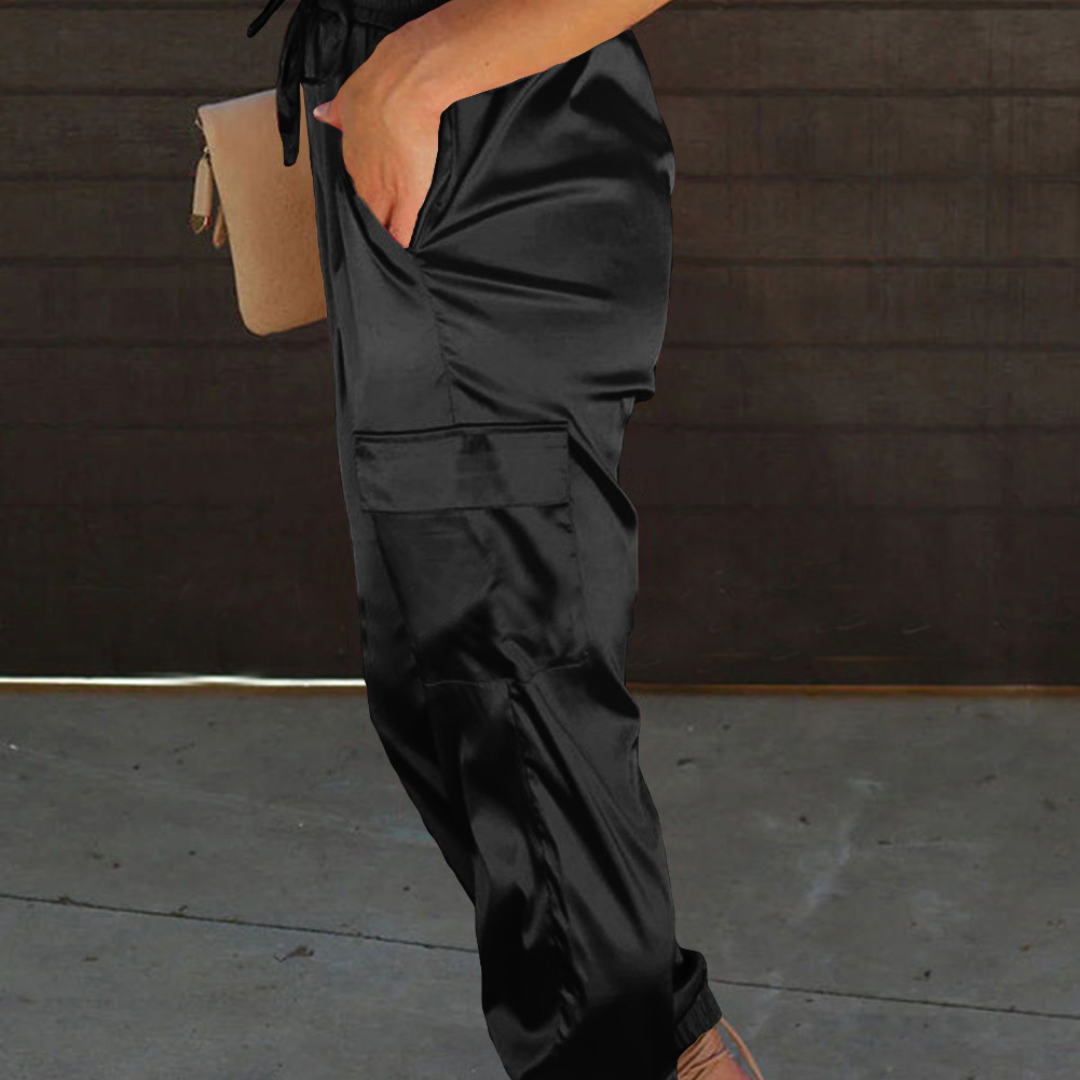 Black Satin Joggers