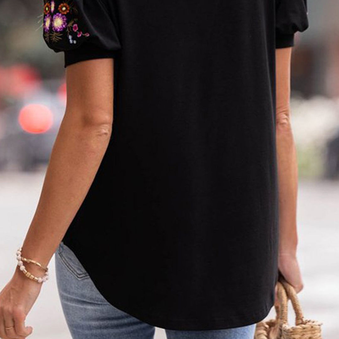 Embroidered V Neck Blouse